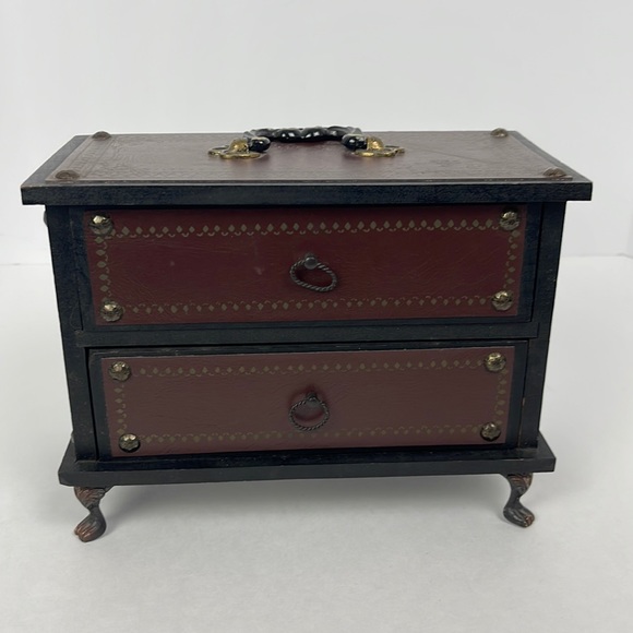 Vtg Musical Footed Wood Jewelry Box 2 Drawers Made in Japan SEE VIDEO WORKS - Picture 1 of 16